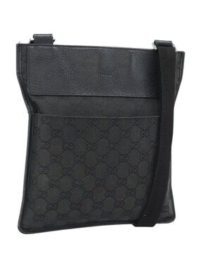 GUCCI GG Canvas Shoulder Bag Black Silver 27639